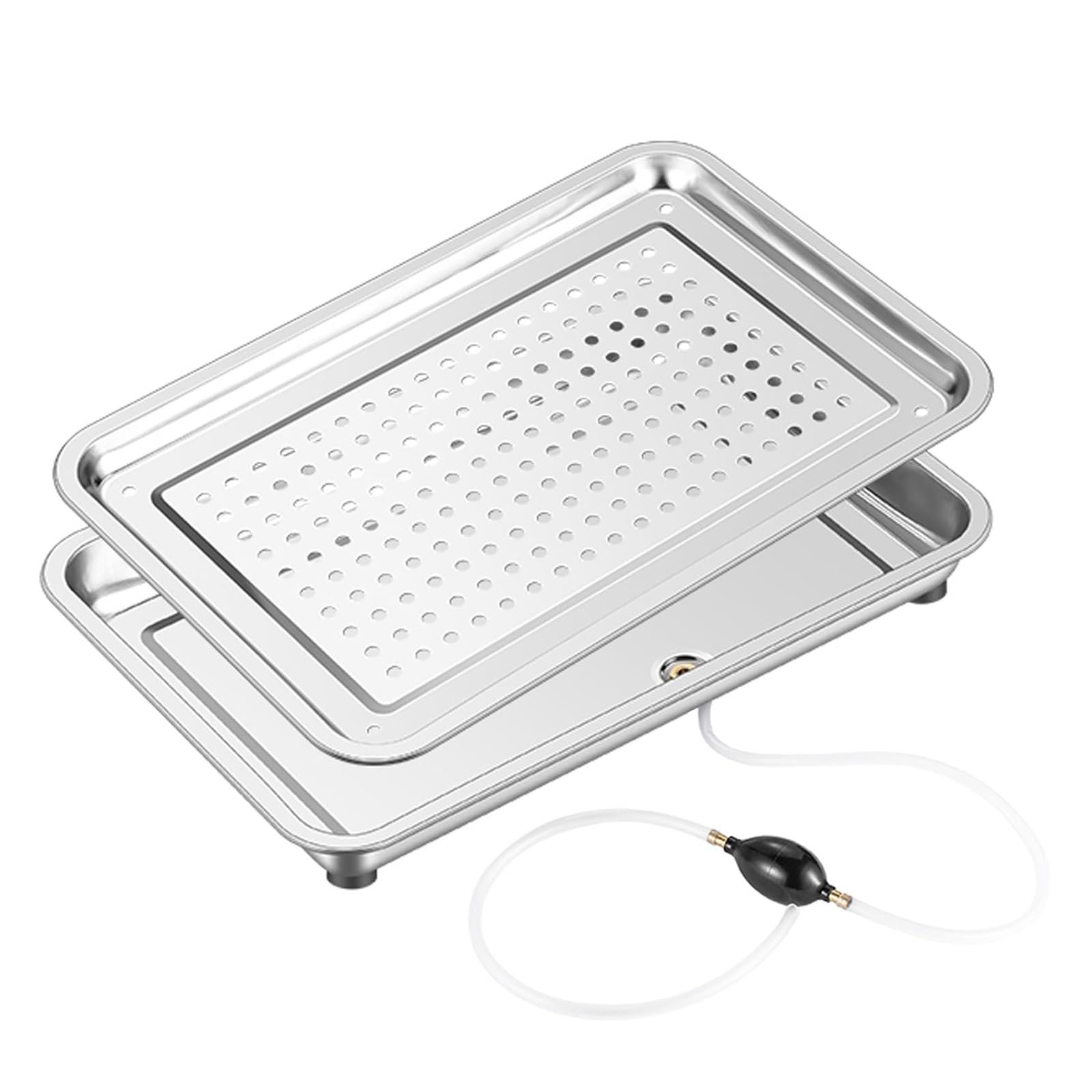 Amazon｜304ステンレス トレー、二層式金属トレー、排水穴付きティー